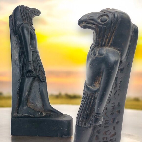 Vtg Black Ancient Egyptian Statue Thoth God of Wisdom Hieroglyphic Stone 4.75" - Picture 1 of 13
